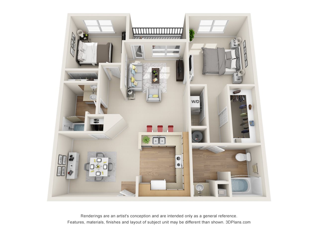 Redbud / Magnolia (2BR, 2BA) Floor Plan 3